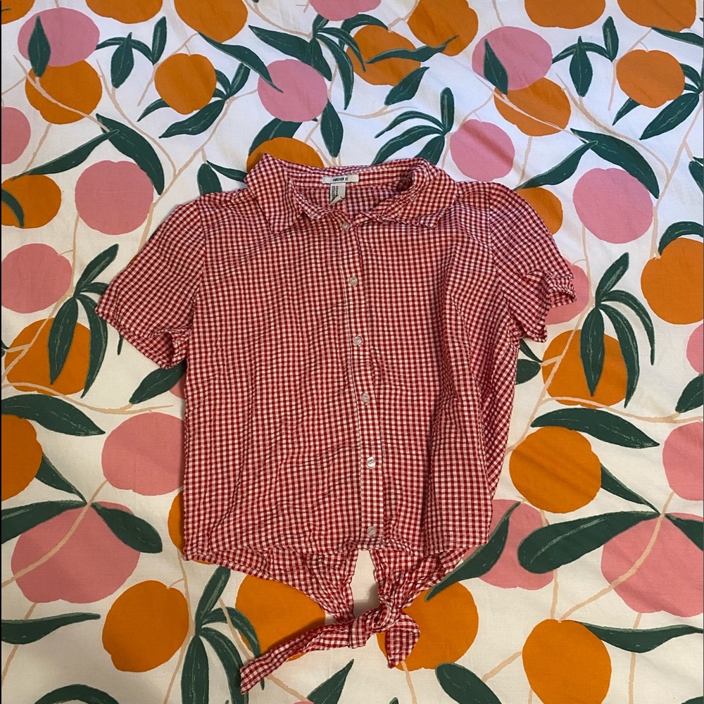 Forever 21 Red Gingham Tie Back Button Up
